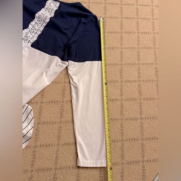 Sherosa Navy and white long sleeved tunic boho with lace detail M - Picture 10 of 11
